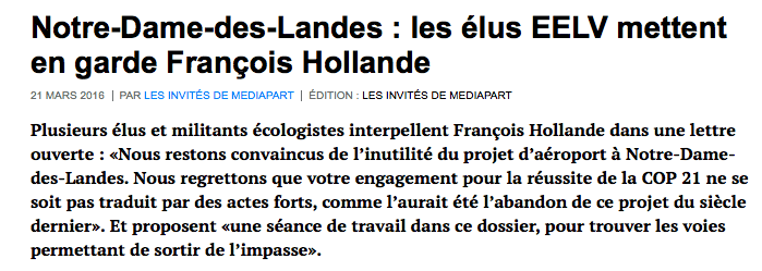 Notre-Dame-des-Landes : les élus EELV mettent en garde François Hollande