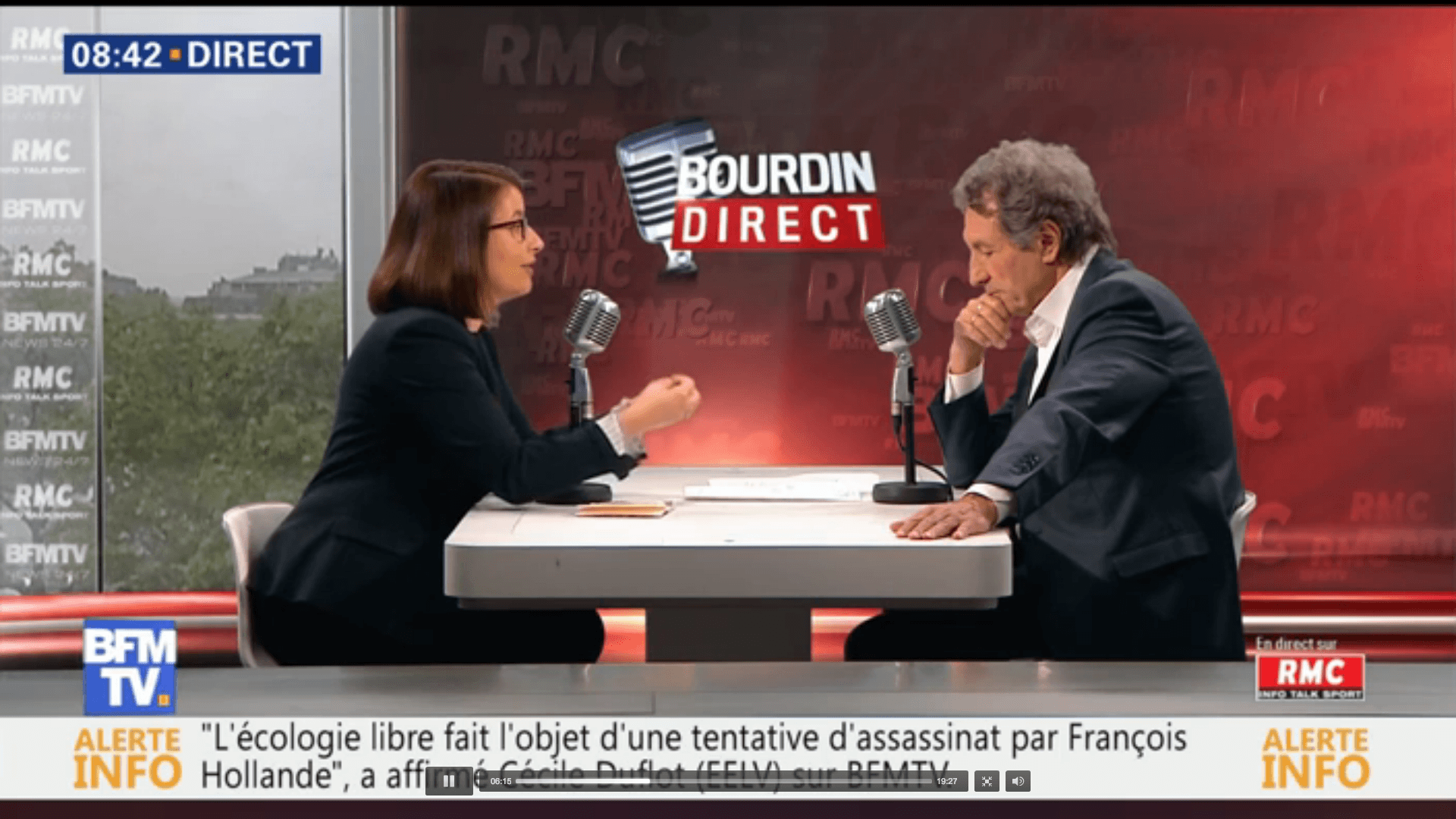 Cécile Duflot face à Jean-Jacques Bourdin,  « L’écologie libre fait l’objet d’une tentative d’assassinat par le Président »